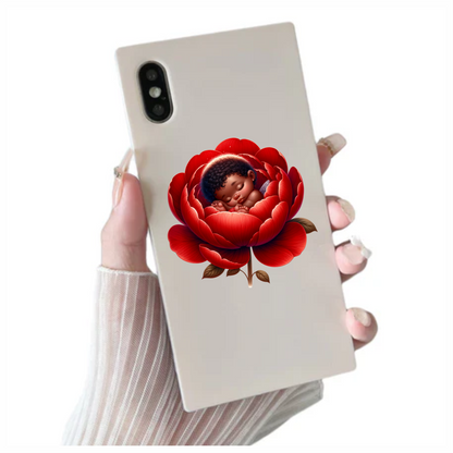 Baby Sleeping Red Flower Fairy Vinyl Sticker Decal