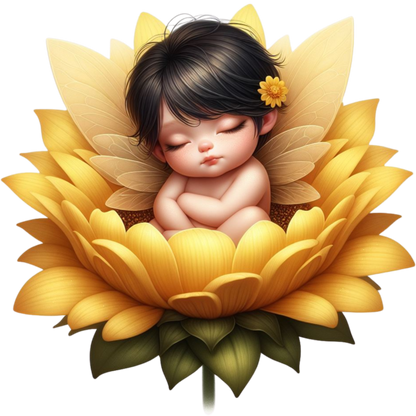 Yellow Baby Fairy Flower Sleep Vinyl Sticker Decal