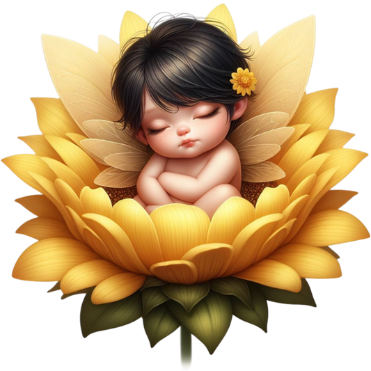 Yellow Baby Fairy Flower Sleep Vinyl Sticker Decal