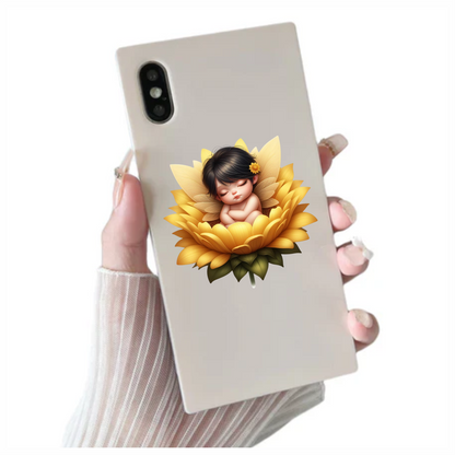 Yellow Baby Fairy Flower Sleep Vinyl Sticker Decal