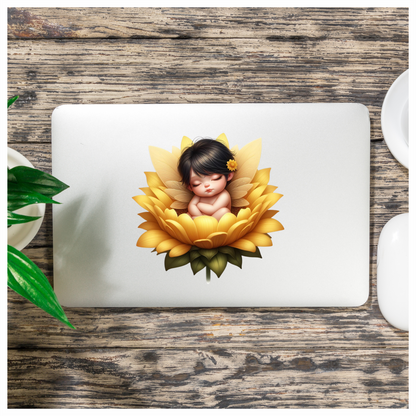 Yellow Baby Fairy Flower Sleep Vinyl Sticker Decal