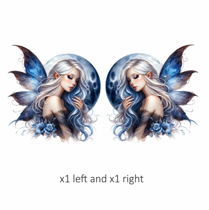 Blue Moon Fairy Woman Flowers Vinyl Sticker Decal