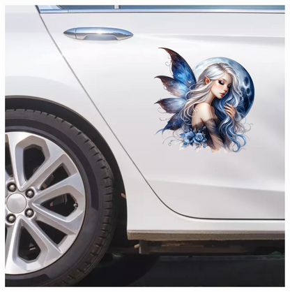Blue Moon Fairy Woman Flowers Vinyl Sticker Decal