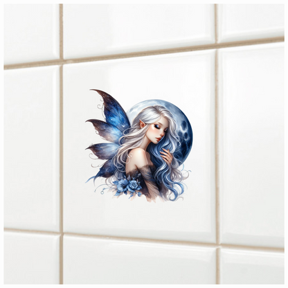 Blue Moon Fairy Woman Flowers Vinyl Sticker Decal