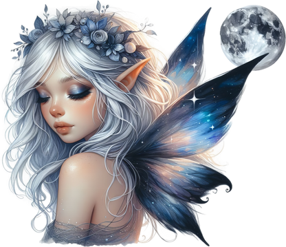 Elf Silver Fairy Moon Night Vinyl Sticker Decal