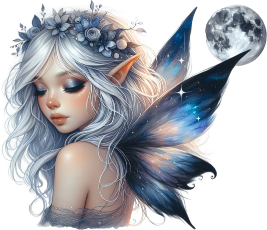 Elf Silver Fairy Moon Night Vinyl Sticker Decal