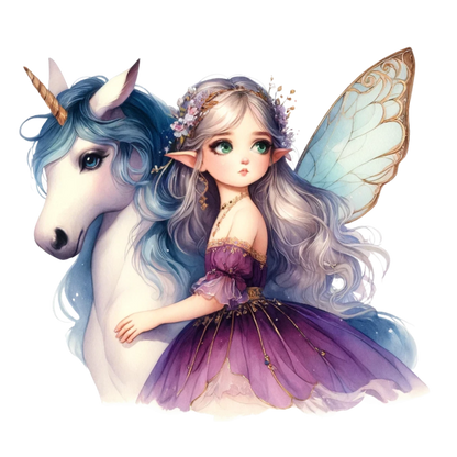 Fairy Unicorn Purple Dress Silver Hair Vinyl Sticker Decal