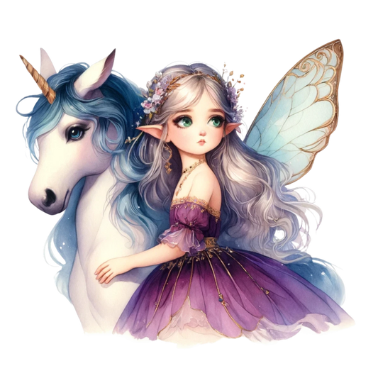 Fairy Unicorn Purple Dress Silver Hair Vinyl Sticker Decal