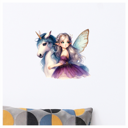 Fairy Unicorn Purple Dress Silver Hair Vinyl Sticker Decal