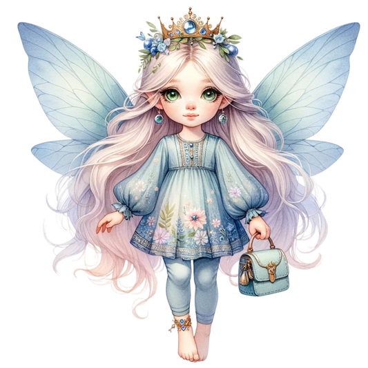 Fairy Girl Blue Wings Crown Bag Vinyl Sticker Decal