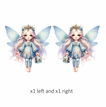 Fairy Girl Blue Wings Crown Bag Vinyl Sticker Decal