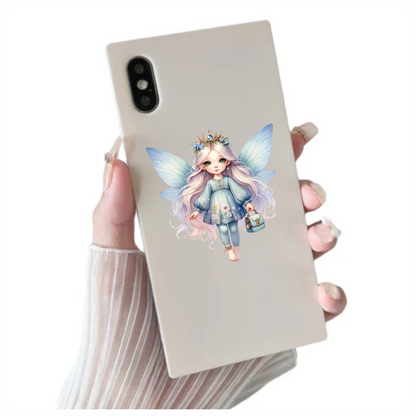 Fairy Girl Blue Wings Crown Bag Vinyl Sticker Decal