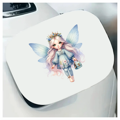 Fairy Girl Blue Wings Crown Bag Vinyl Sticker Decal
