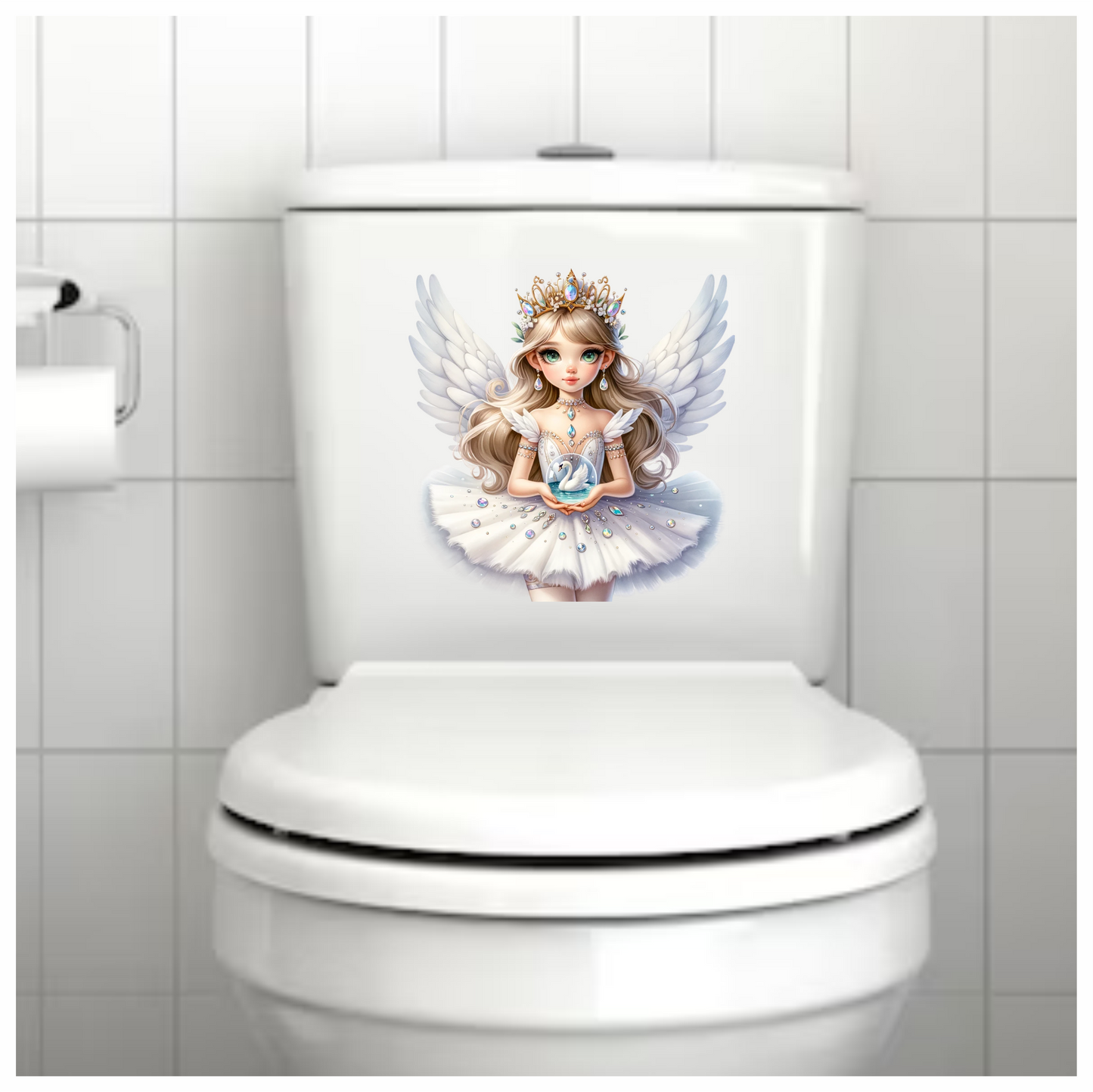 White Fairy Girl Swan Crown Vinyl Sticker Decal