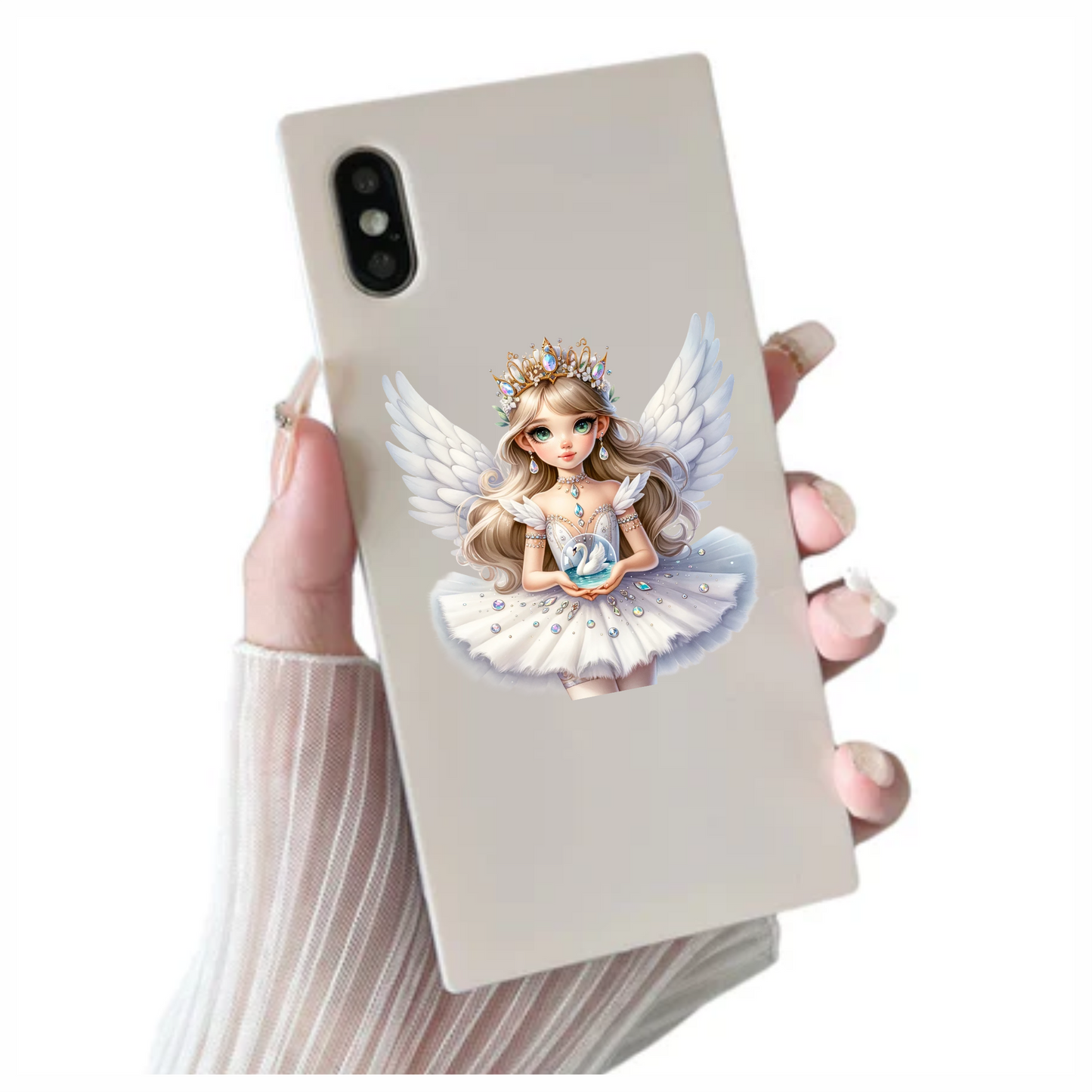 White Fairy Girl Swan Crown Vinyl Sticker Decal