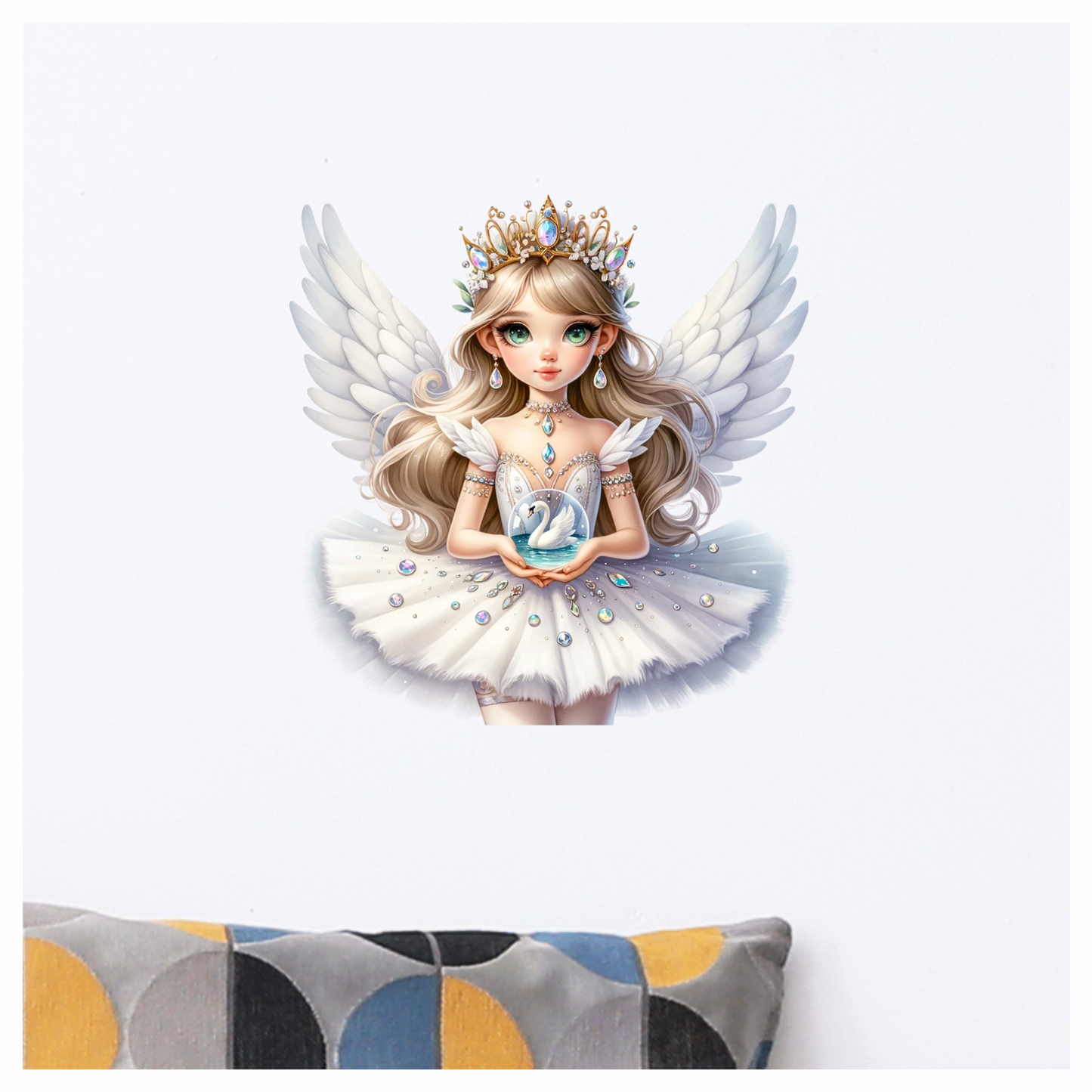 White Fairy Girl Swan Crown Vinyl Sticker Decal