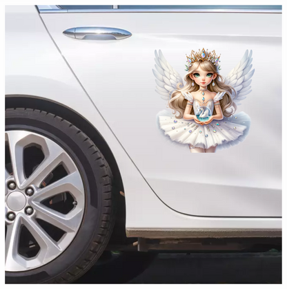 White Fairy Girl Swan Crown Vinyl Sticker Decal
