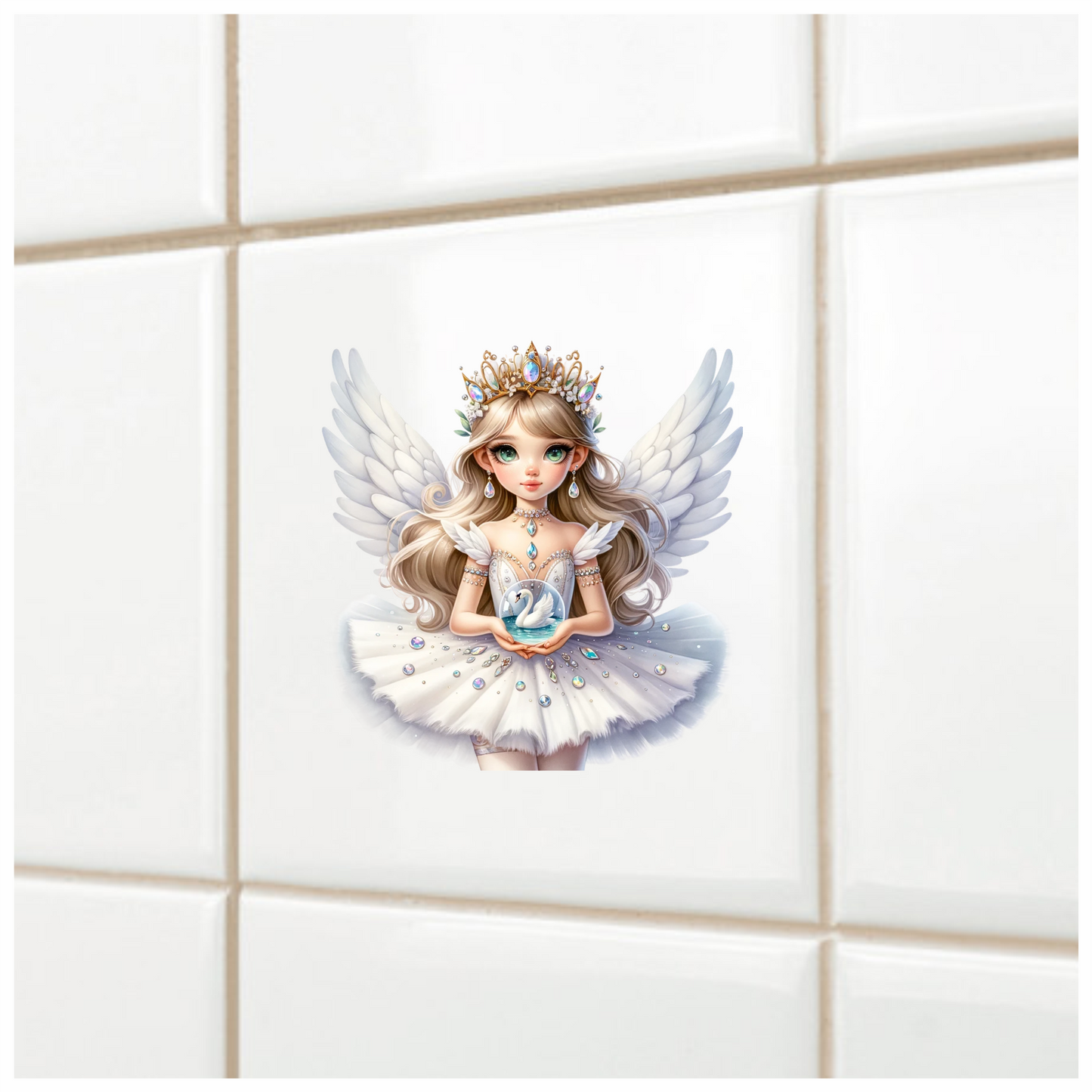White Fairy Girl Swan Crown Vinyl Sticker Decal