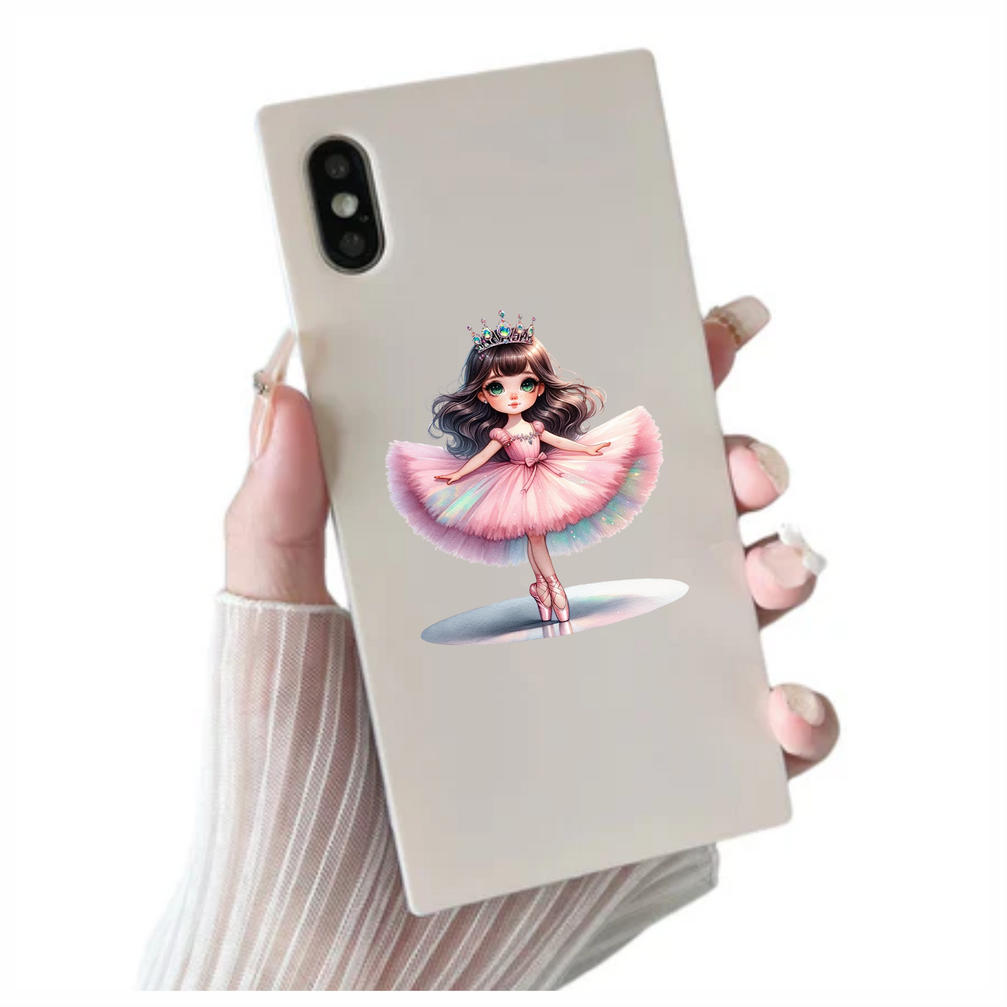 Pink Ballerina Girl Crown Dance Vinyl Sticker Decal