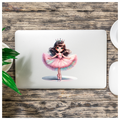 Pink Ballerina Girl Crown Dance Vinyl Sticker Decal