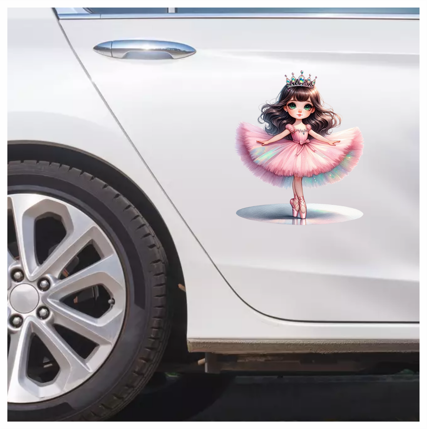 Pink Ballerina Girl Crown Dance Vinyl Sticker Decal