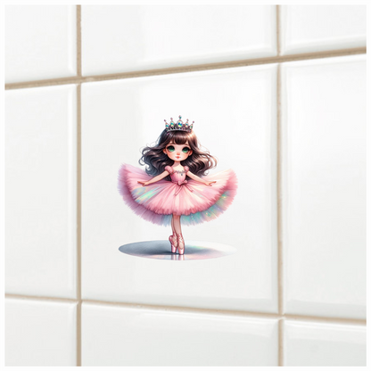 Pink Ballerina Girl Crown Dance Vinyl Sticker Decal