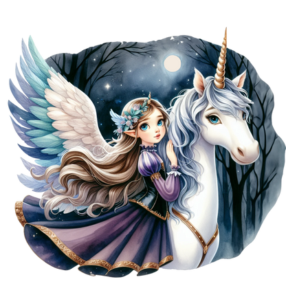 Girl Winged Purple Unicorn Moon Vinyl Sticker Decal