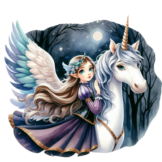 Girl Winged Purple Unicorn Moon Vinyl Sticker Decal