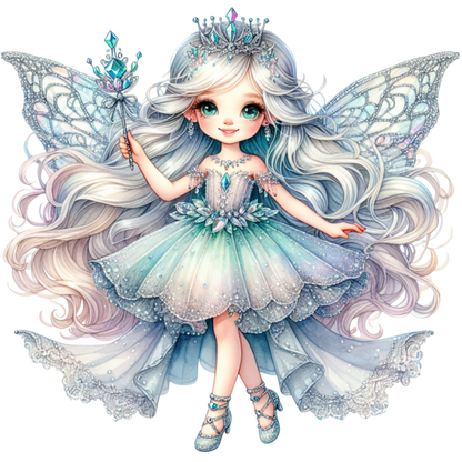 Fairy Girl Blue Dress Crown Vinyl Sticker Decal