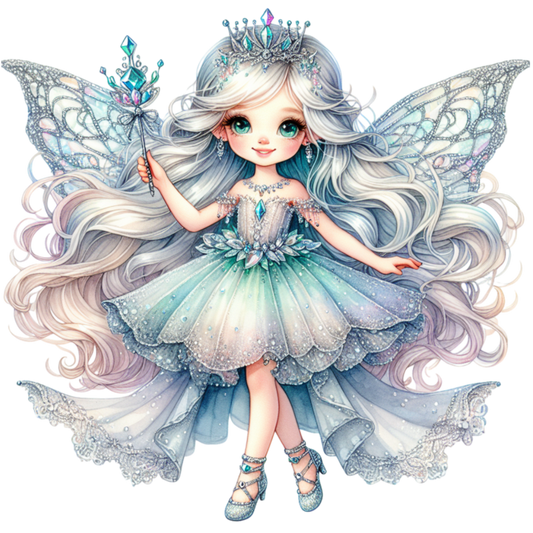 Fairy Girl Blue Dress Crown Vinyl Sticker Decal