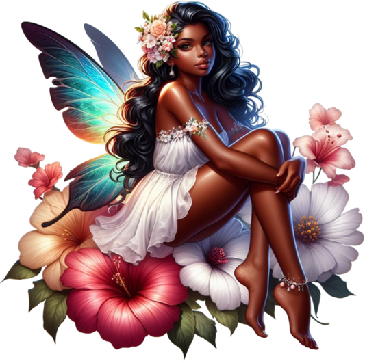 Black Fairy White Dress Flowers Vinyl Sticker Decal