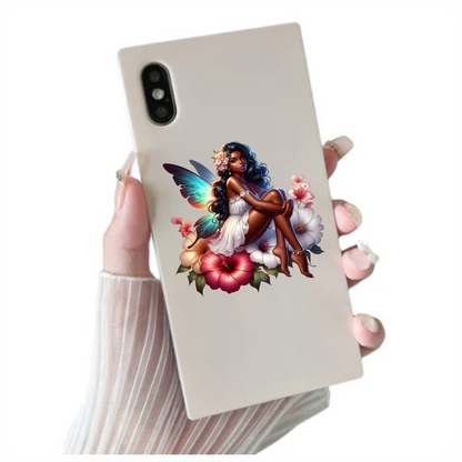 Black Fairy White Dress Flowers Vinyl Sticker Decal