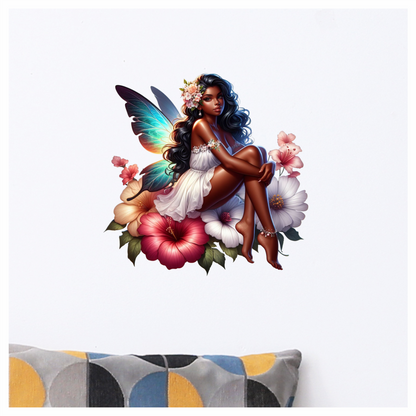 Black Fairy White Dress Flowers Vinyl Sticker Decal