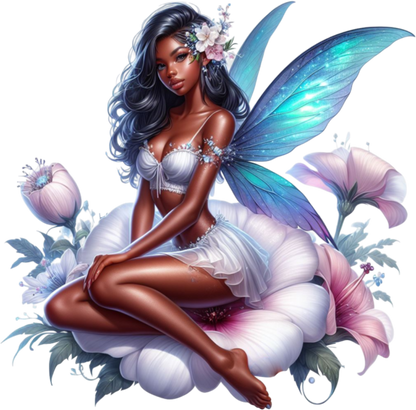 Fairy Blue Wings White Flower Vinyl Sticker Decal