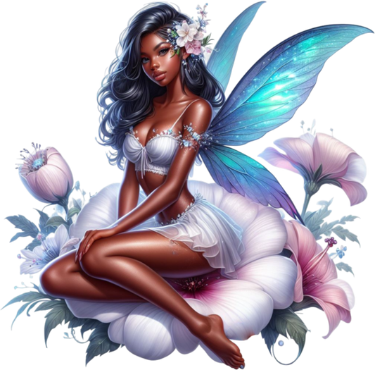Fairy Blue Wings White Flower Vinyl Sticker Decal