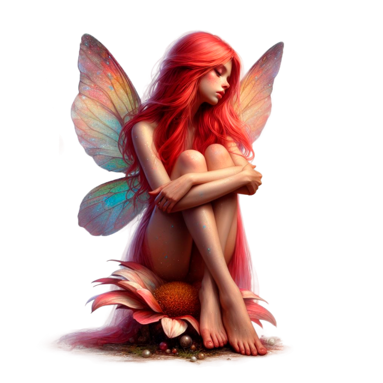 Red Fairy Sitting Flower Wings Vinyl Sticker Decal