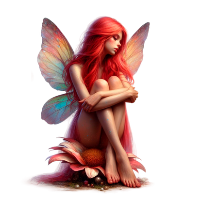 Red Fairy Sitting Flower Wings Vinyl Sticker Decal