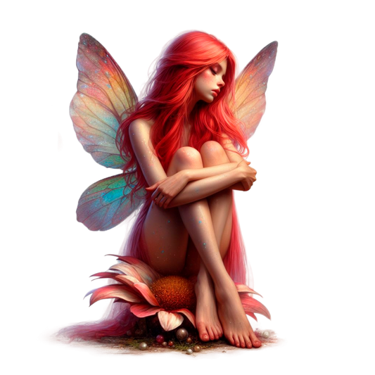 Red Fairy Sitting Flower Wings Vinyl Sticker Decal