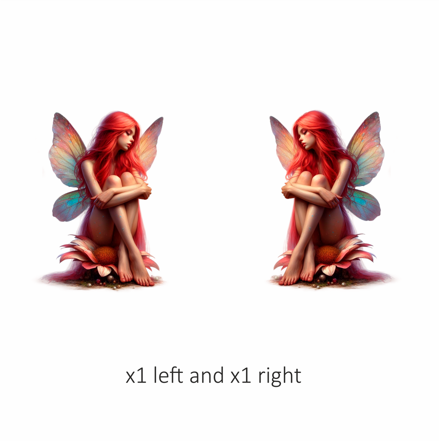 Red Fairy Sitting Flower Wings Vinyl Sticker Decal