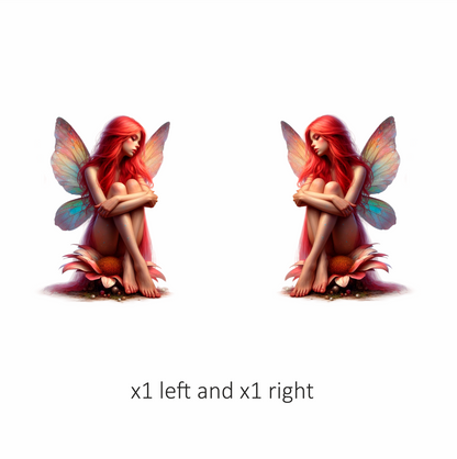 Red Fairy Sitting Flower Wings Vinyl Sticker Decal