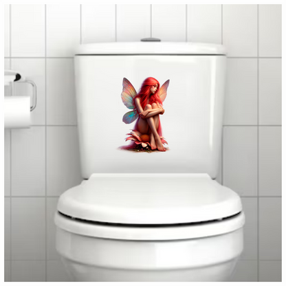Red Fairy Sitting Flower Wings Vinyl Sticker Decal