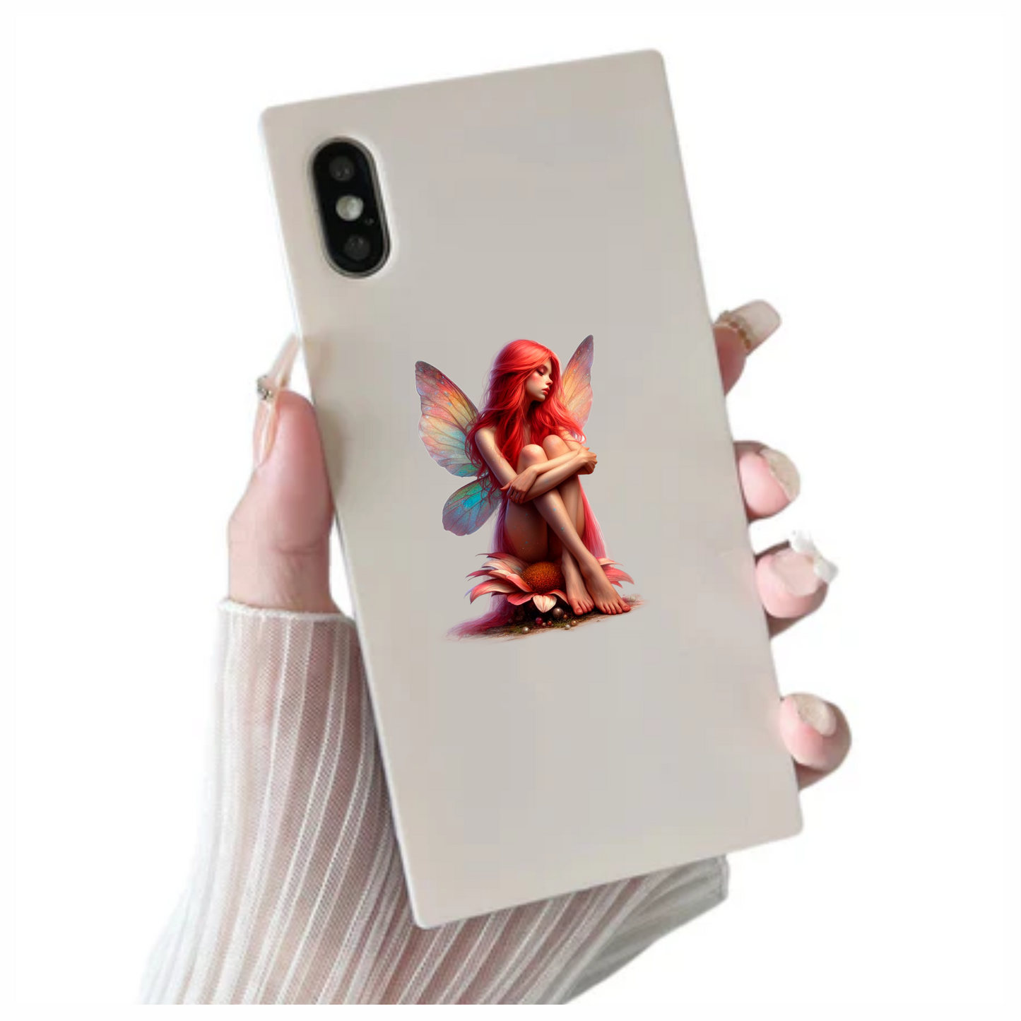 Red Fairy Sitting Flower Wings Vinyl Sticker Decal