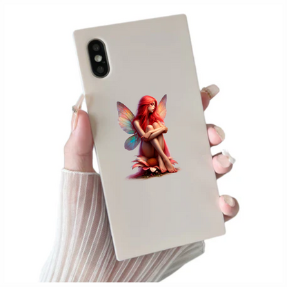 Red Fairy Sitting Flower Wings Vinyl Sticker Decal