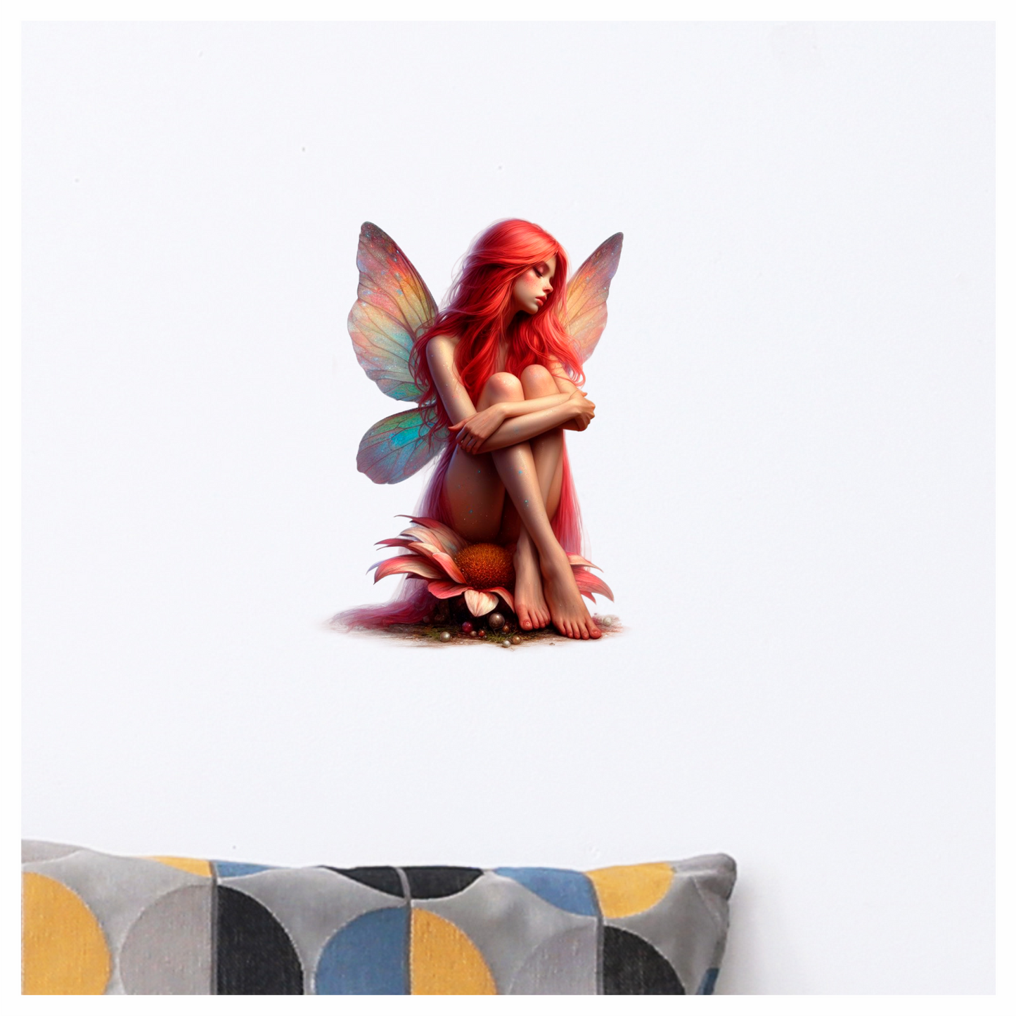 Red Fairy Sitting Flower Wings Vinyl Sticker Decal