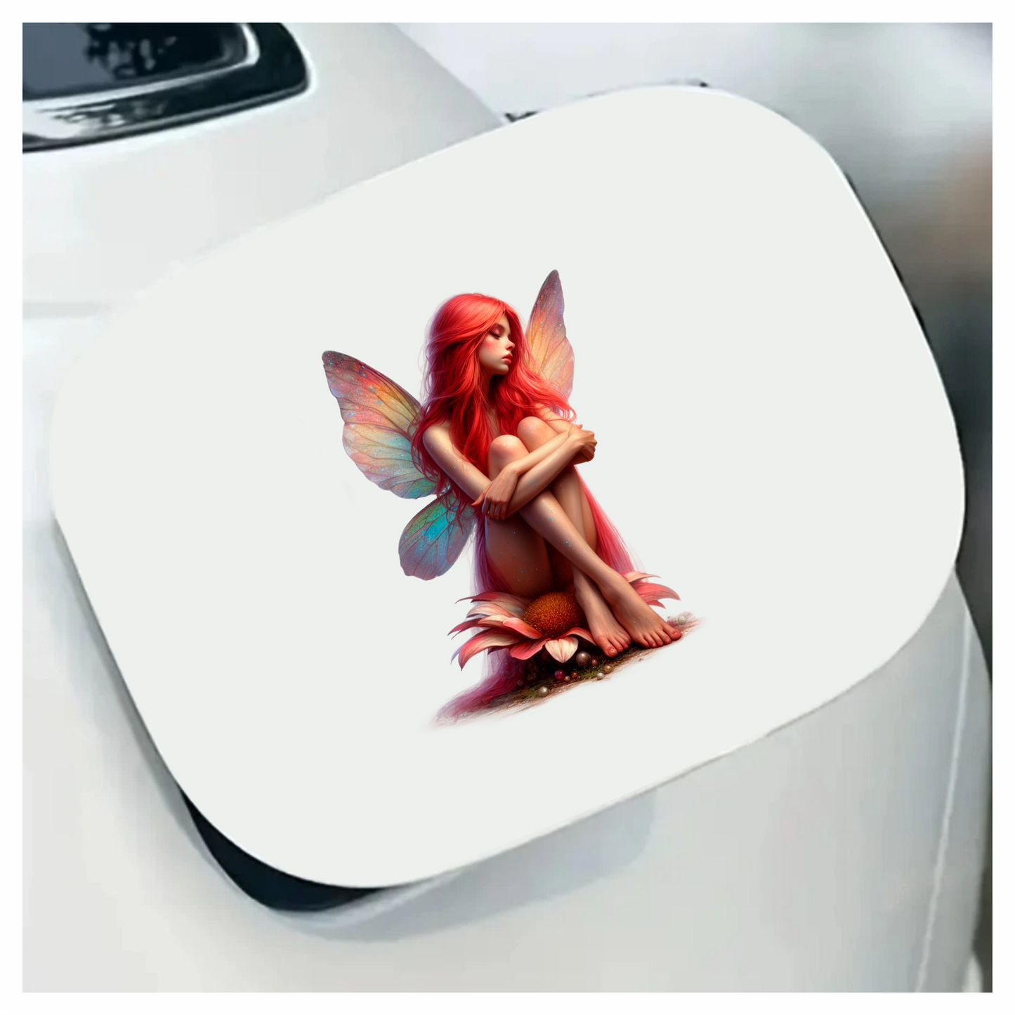 Red Fairy Sitting Flower Wings Vinyl Sticker Decal