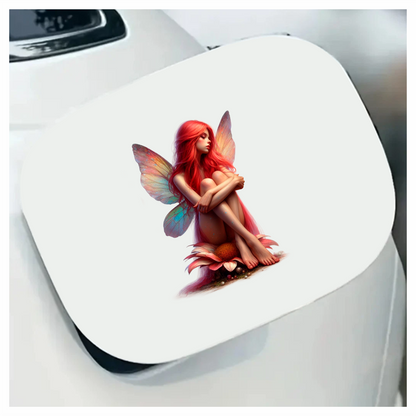 Red Fairy Sitting Flower Wings Vinyl Sticker Decal