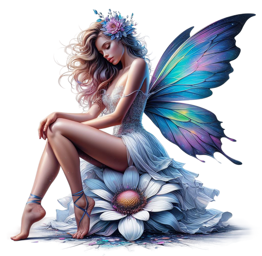 Fairy Blue Wings Flower White Dress Vinyl Sticker Decal