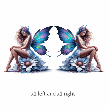 Fairy Blue Wings Flower White Dress Vinyl Sticker Decal