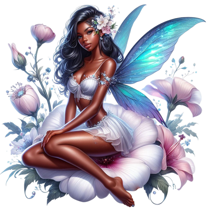 Fairy Woman Blue Wings Flowers Vinyl Sticker Decal