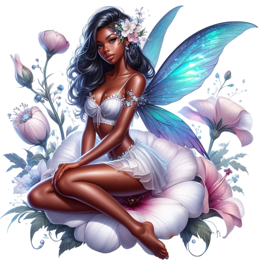 Fairy Woman Blue Wings Flowers Vinyl Sticker Decal